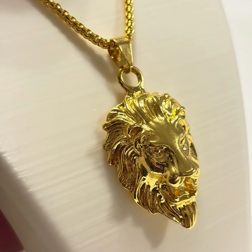 Gold Lion Head Necklace.